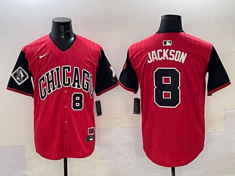 Men Chicago White Sox #8 Jackson Red Stripe Joint Name Nike 2025 MLB Jersey style 33->houston astros->MLB Jersey